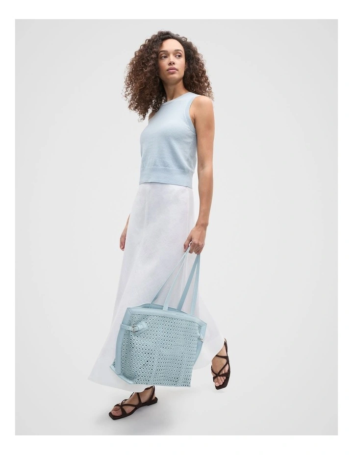 Linen Blend Knit Top in Blue image 3