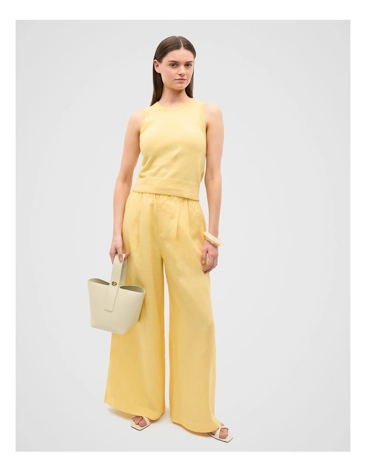 Linen Gathered Palazzo Pant in Buttercup image 3