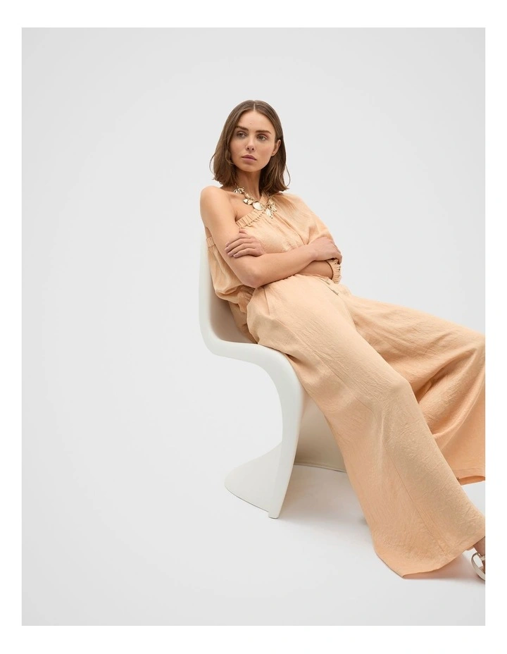Textured Satin Paperbag Pant in Apricot image 3