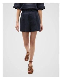 Core Linen Gathered Palazzo Short in Twilight Blue