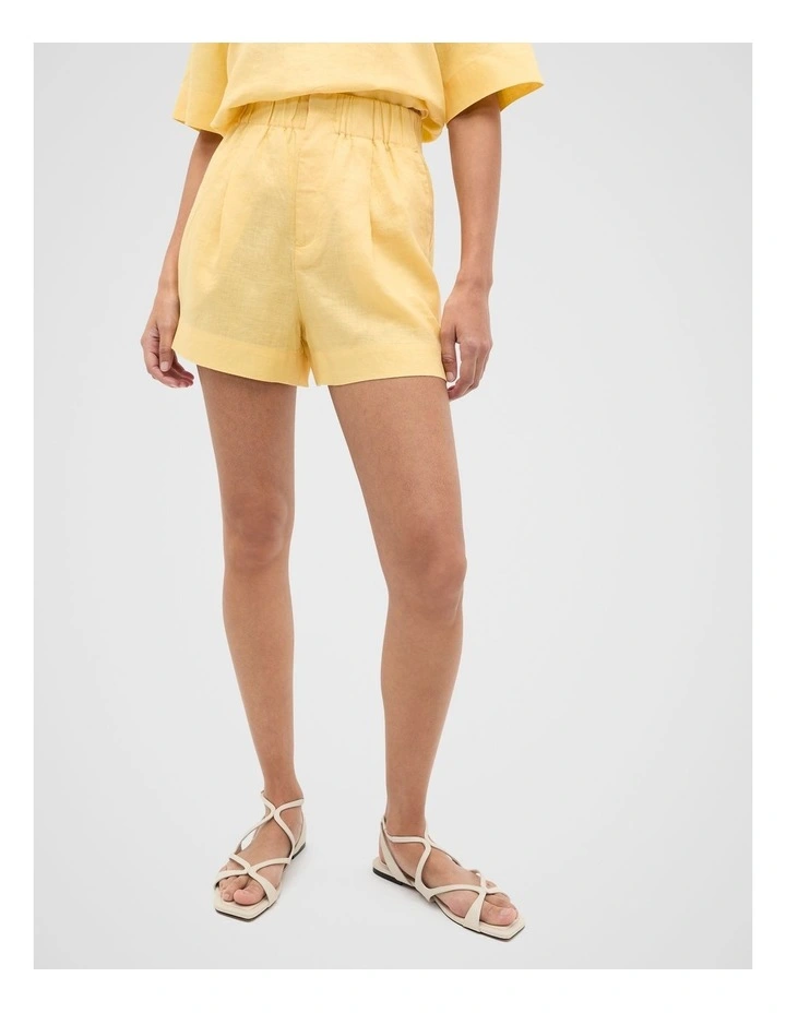 Core Linen Gathered Palazzo Short in Buttercup image 1