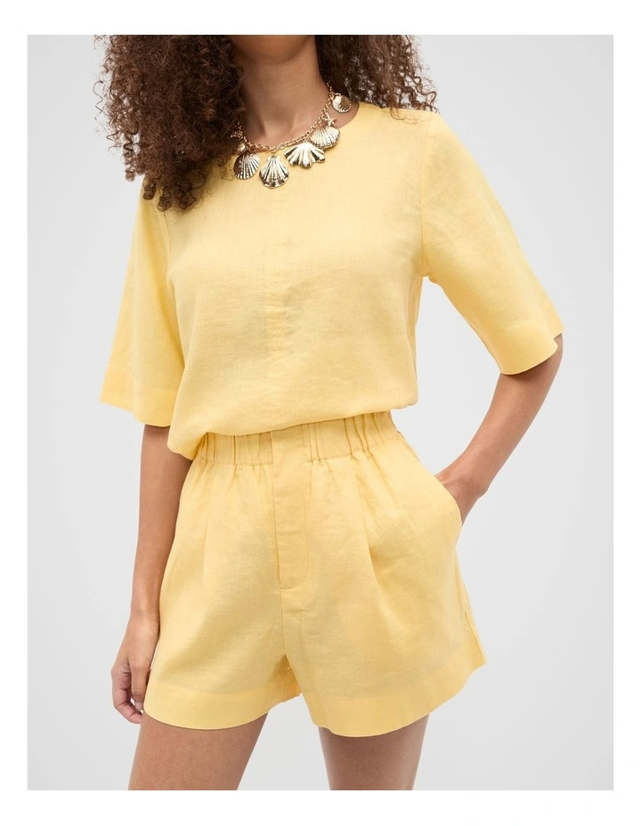 Core Linen Gathered Palazzo Short in Buttercup image 4