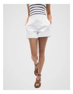 Core Denim Gathered Short in White