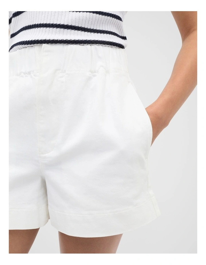 Core Denim Gathered Short in White image 4