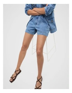 Core Denim Gathered Short in Blue