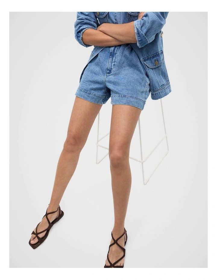 Core Denim Gathered Short in Blue image 1
