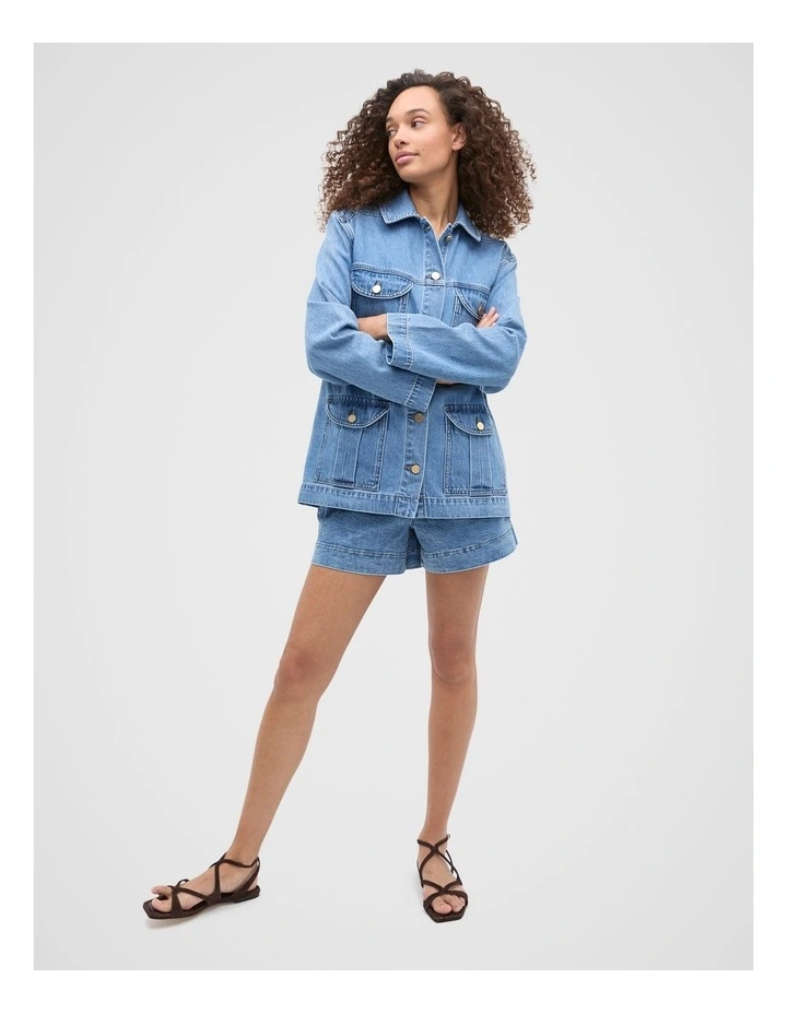 Core Denim Gathered Short in Blue image 3