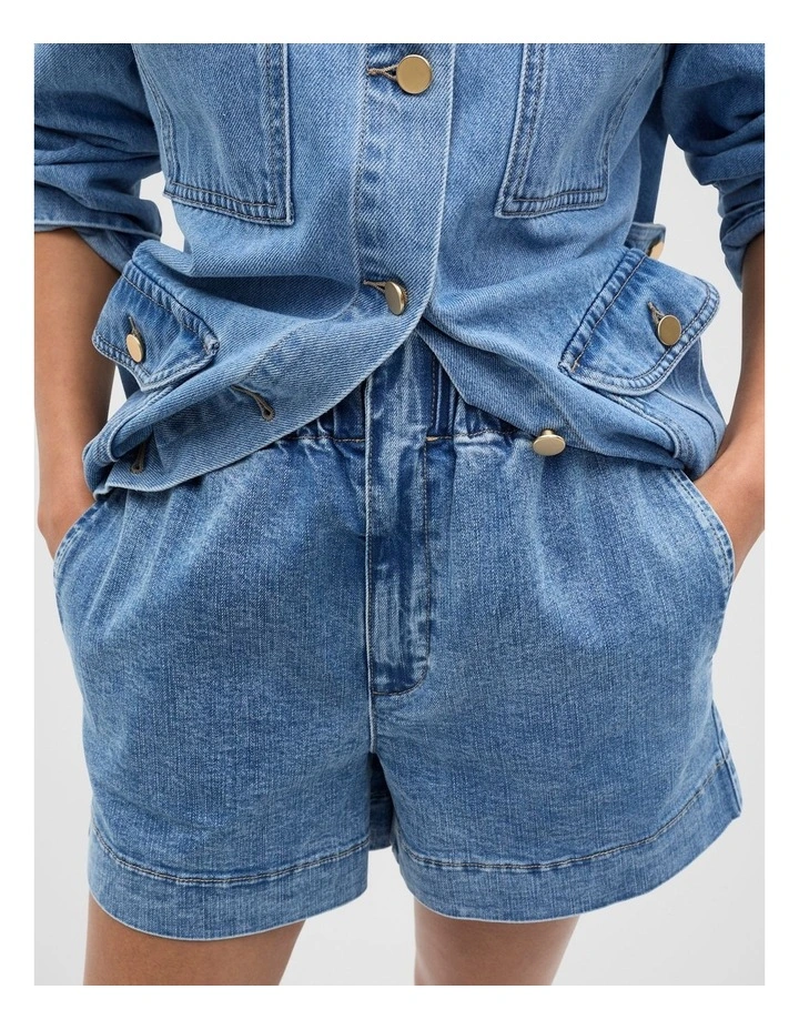Core Denim Gathered Short in Blue image 4