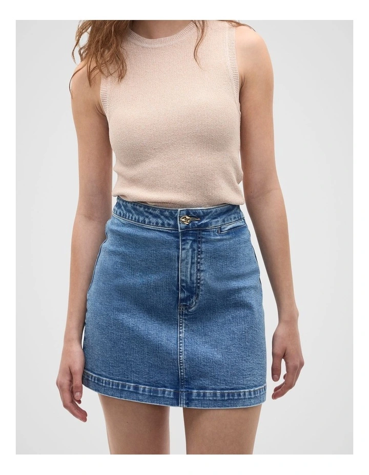 Core Denim Mini Skirt in Mist Blue Wash image 1