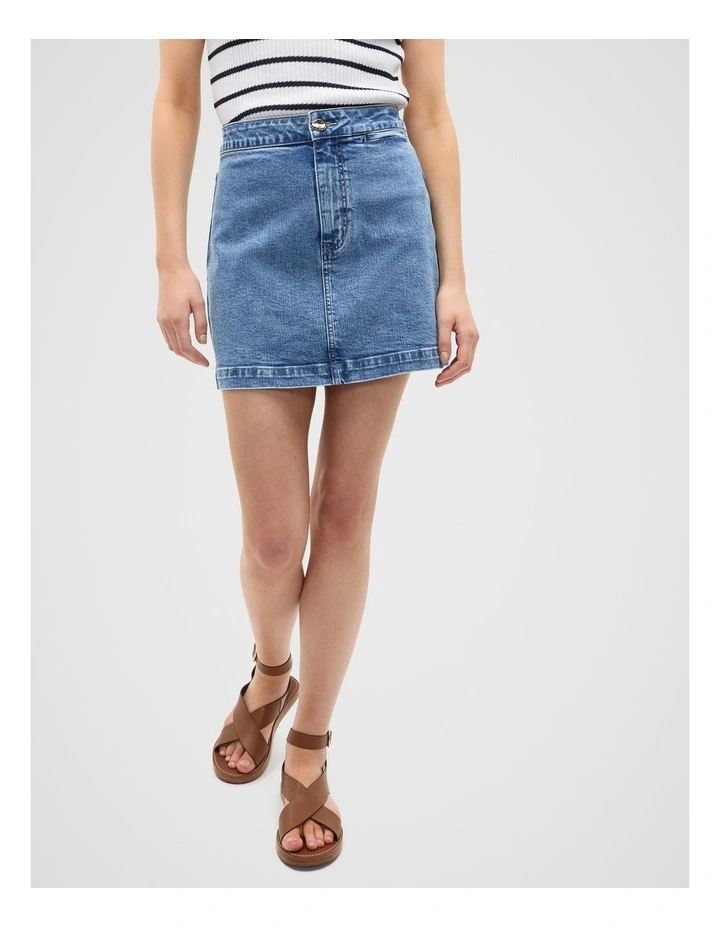 Core Denim Mini Skirt in Mist Blue Wash image 1