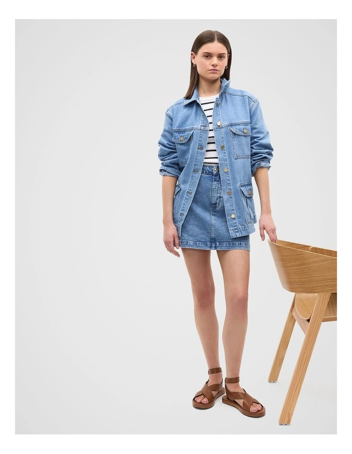 Core Denim Mini Skirt in Mist Blue Wash image 3