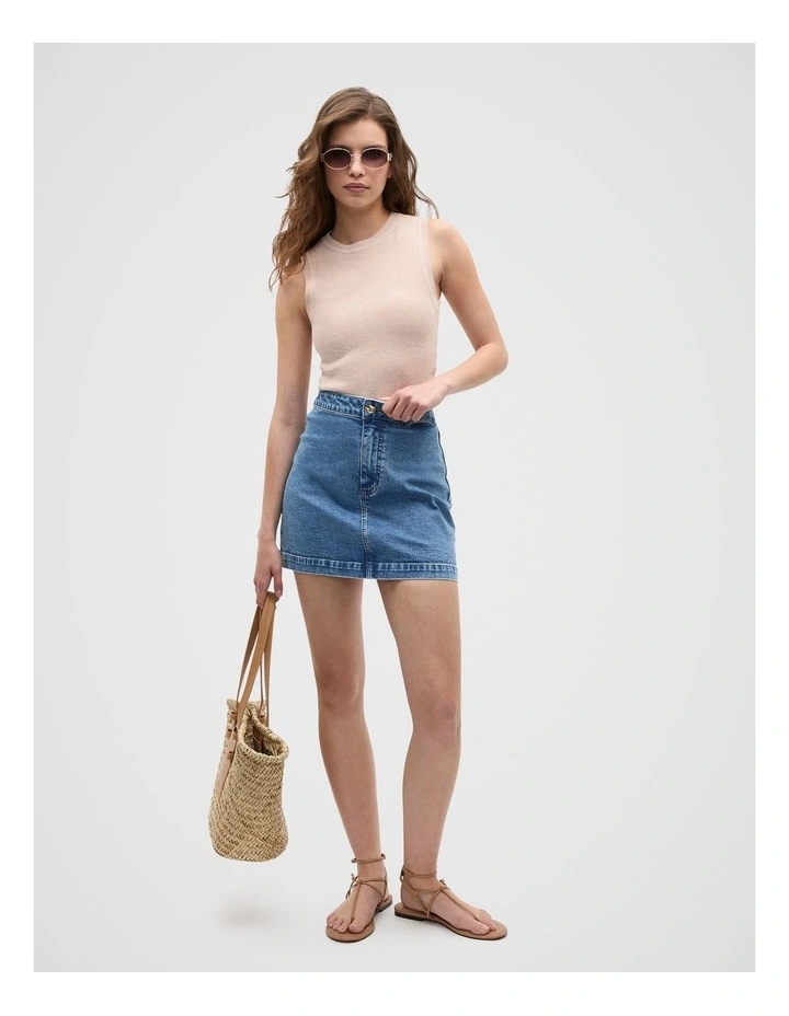 Core Denim Mini Skirt in Mist Blue Wash image 4