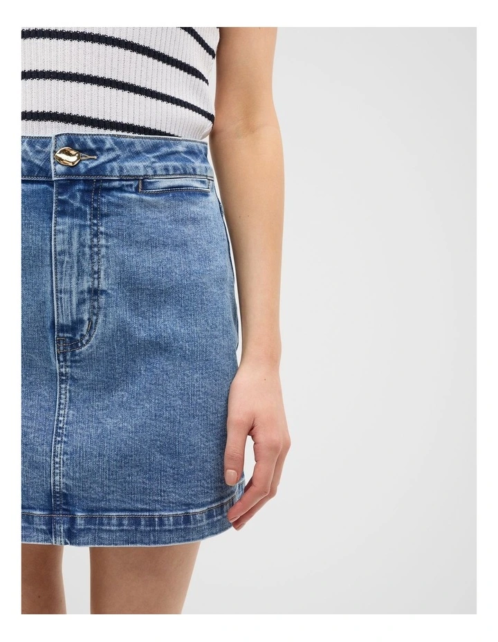 Core Denim Mini Skirt in Mist Blue Wash image 4