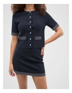 Crepe Knit Contrast Skirt in Twilight Blue