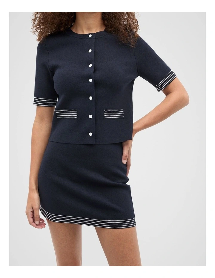 Crepe Knit Contrast Skirt in Twilight Blue image 1