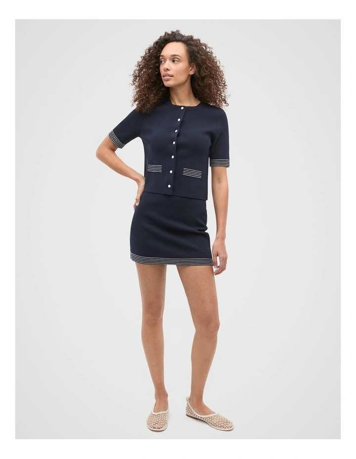 Crepe Knit Contrast Skirt in Twilight Blue image 3