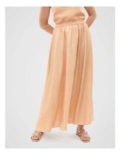 Textured Satin Elasticated Skirt in Apricot