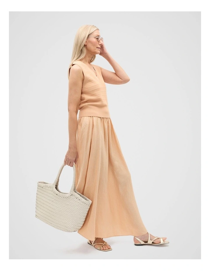 Textured Satin Elasticated Skirt in Apricot image 3