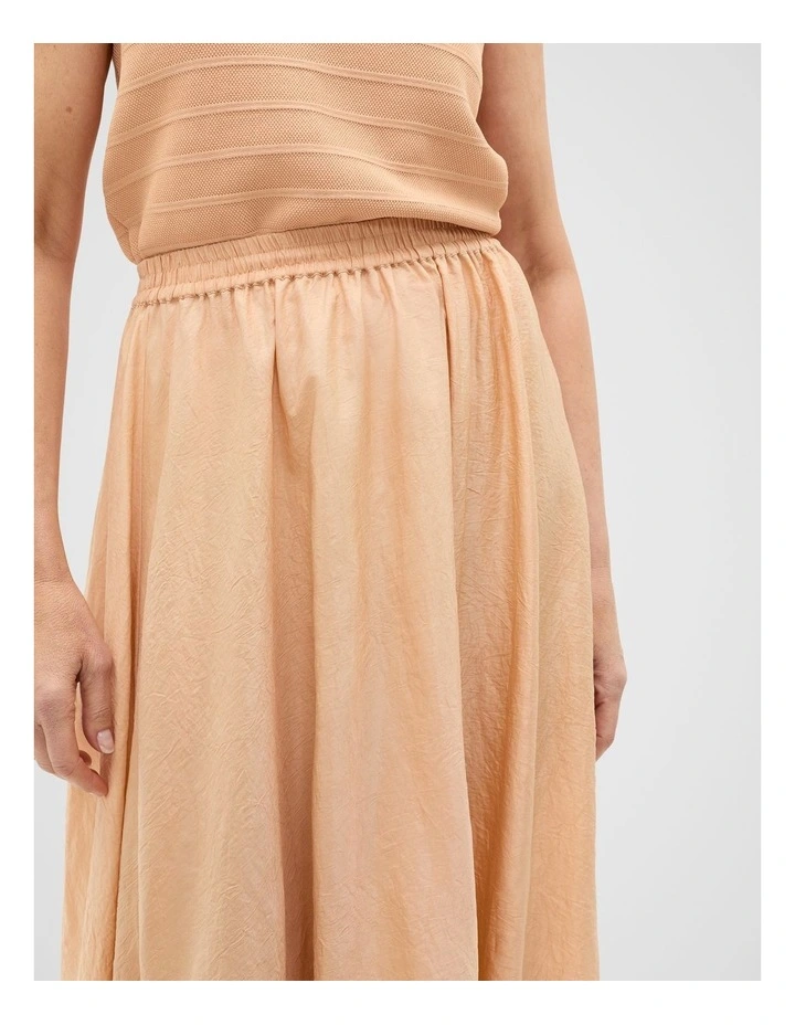 Textured Satin Elasticated Skirt in Apricot image 4