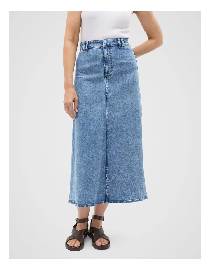 Denim Circle Skirt in Mist Blue Wash image 1