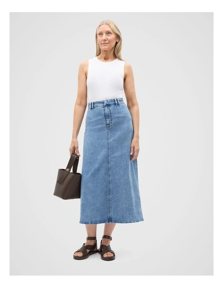 Denim Circle Skirt in Mist Blue Wash image 3