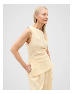Linen Draped Shoulder Top in Shortbread