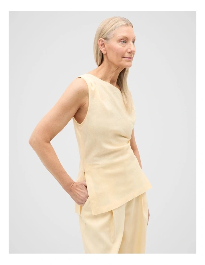 Linen Draped Shoulder Top in Shortbread image 1