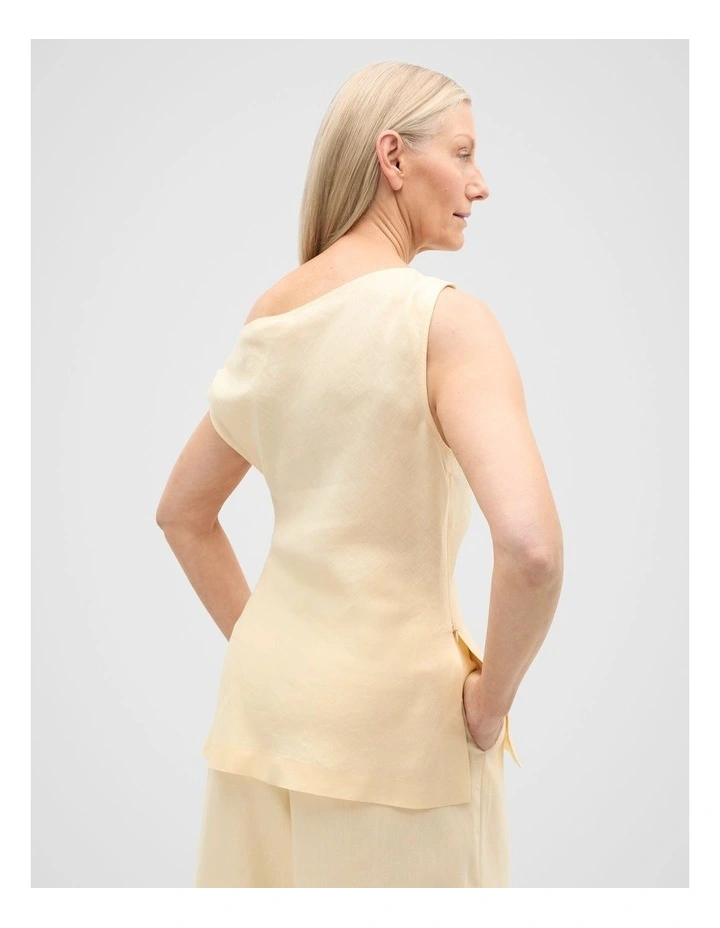 Linen Draped Shoulder Top in Shortbread image 2