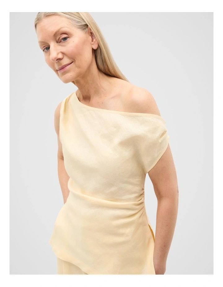 Linen Draped Shoulder Top in Shortbread image 4