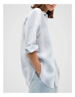 Linen Oversized Shirt in Bluebell Stripe
