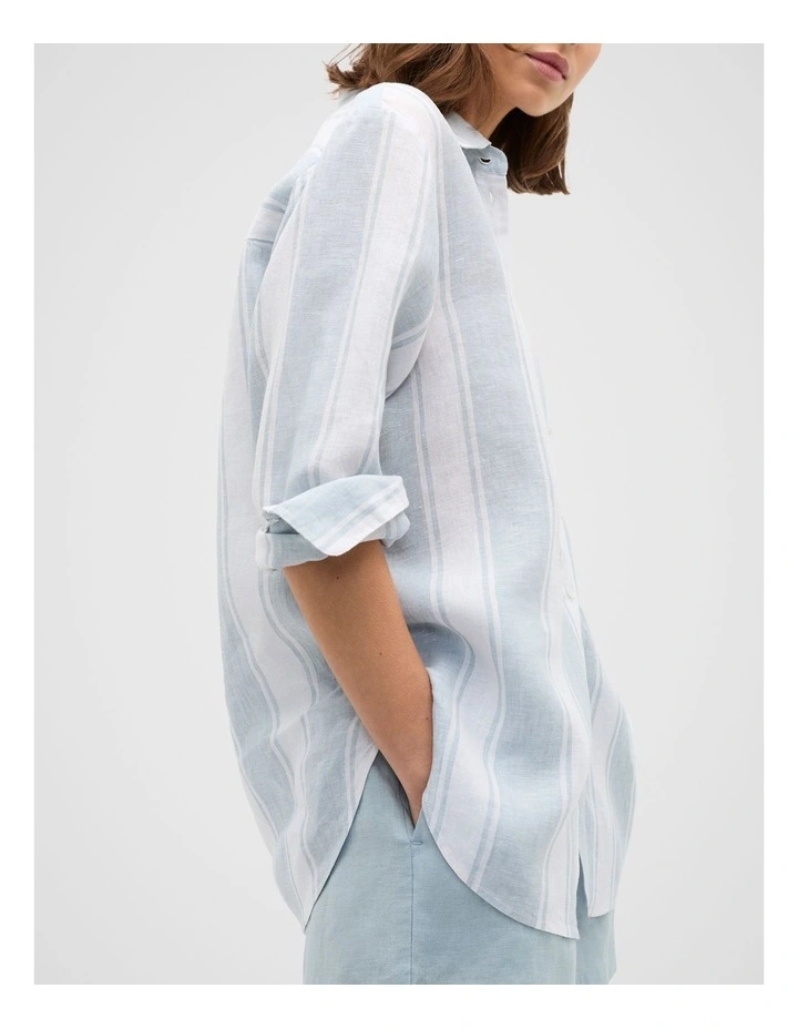 Linen Oversized Shirt in Bluebell Stripe image 1
