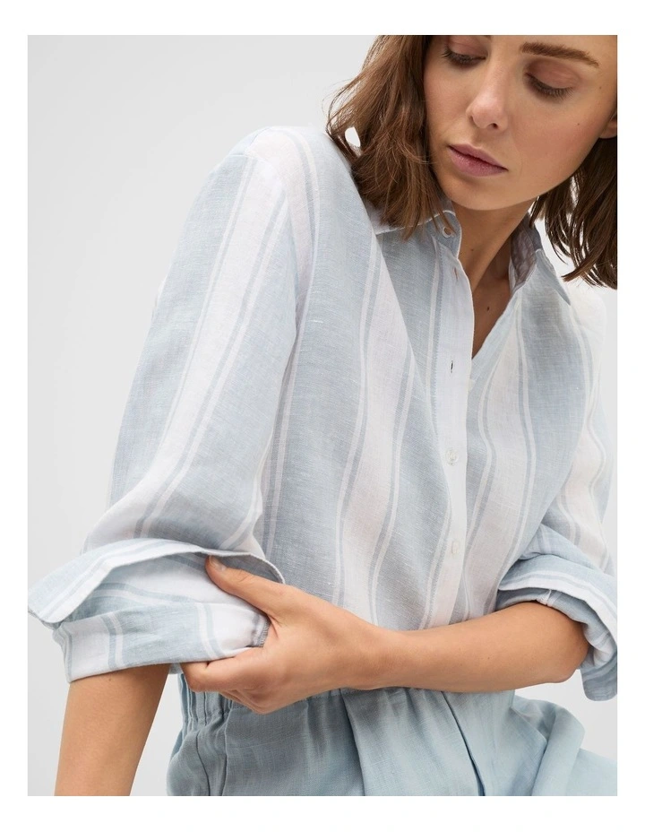 Linen Oversized Shirt in Bluebell Stripe image 4