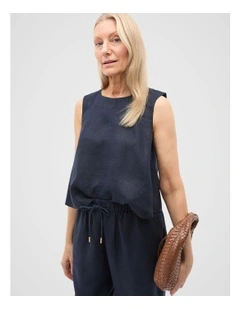 Core Linen Shell Top in Twilight Blue