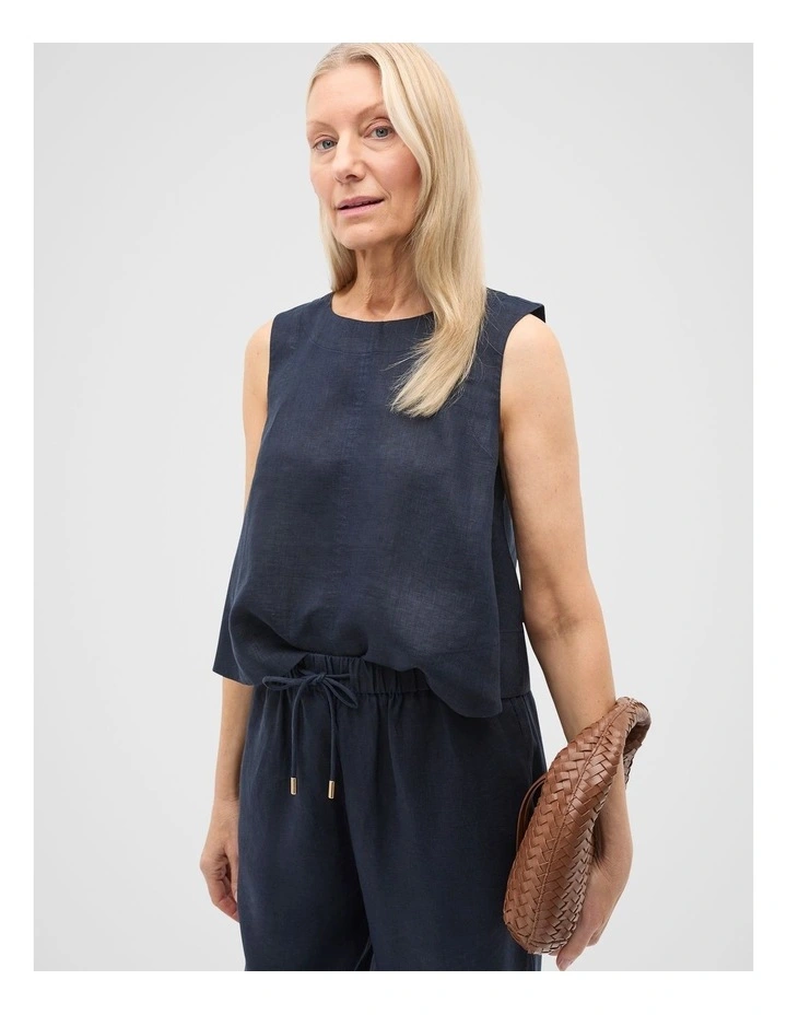 Core Linen Shell Top in Twilight Blue image 1
