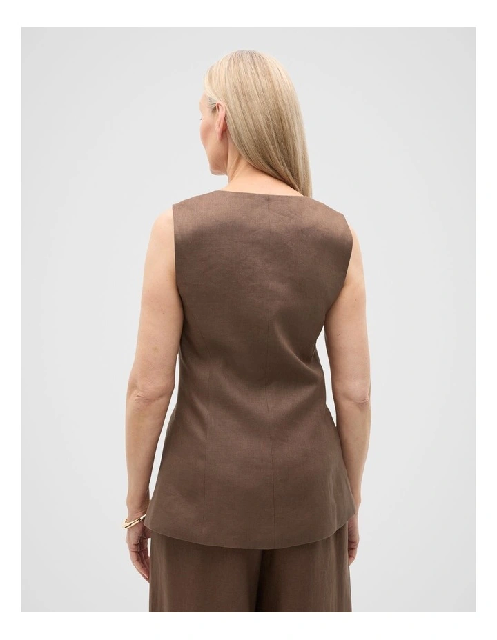 Linen Longline Button Vest in Pinecone image 2