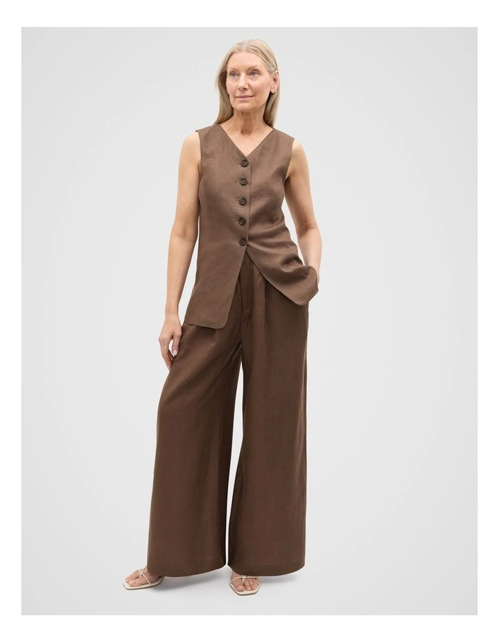 Linen Longline Button Vest in Pinecone image 3