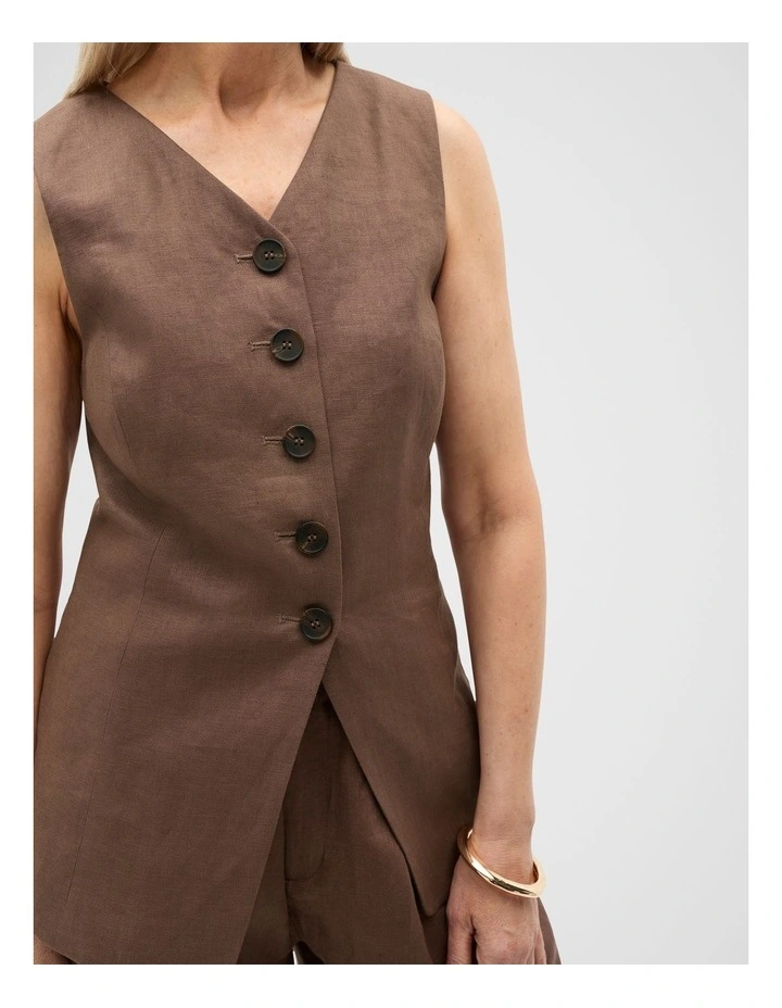 Linen Longline Button Vest in Pinecone image 4