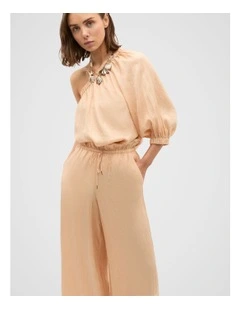 Textured Satin One Shoulder Blouse in Apricot
