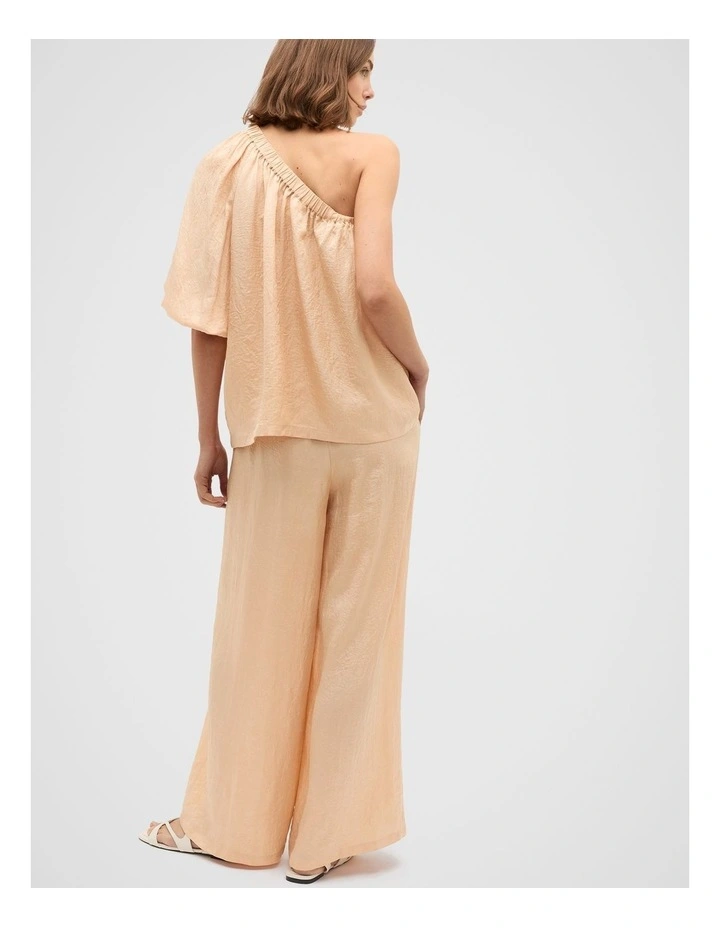Textured Satin One Shoulder Blouse in Apricot image 2