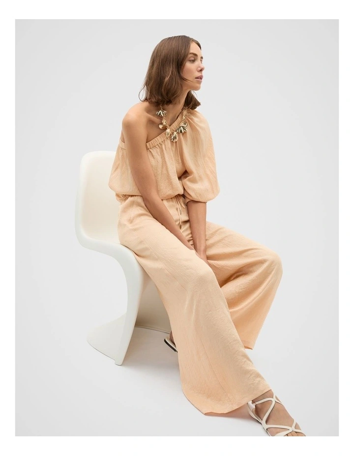 Textured Satin One Shoulder Blouse in Apricot image 3