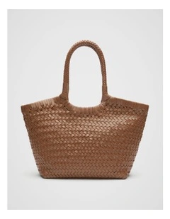Leather Basket Bag in Deep Tan