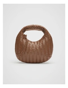 Leather Woven Handbag in Deep Tan
