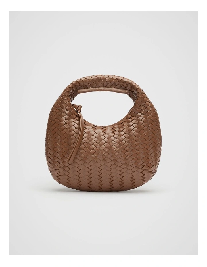 Leather Woven Handbag in Deep Tan image 1