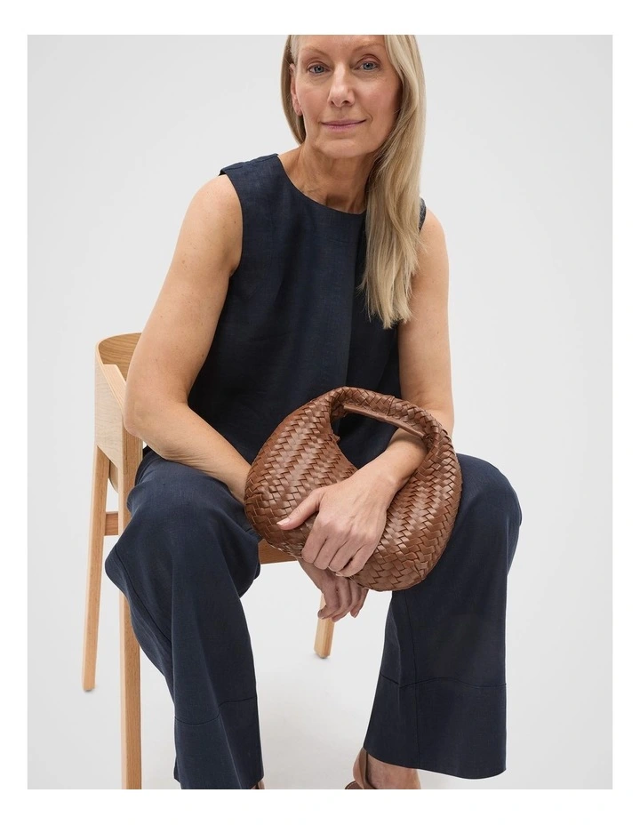 Leather Woven Handbag in Deep Tan image 2