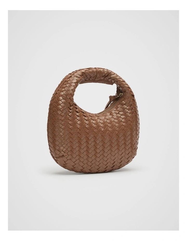 Leather Woven Handbag in Deep Tan image 3
