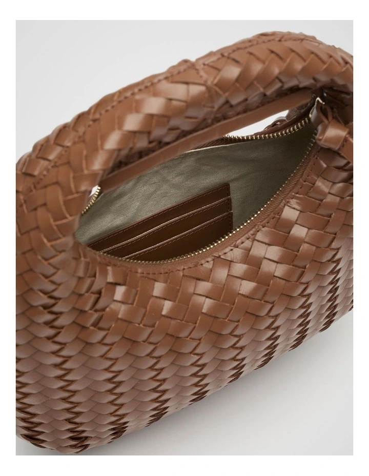 Leather Woven Handbag in Deep Tan image 4