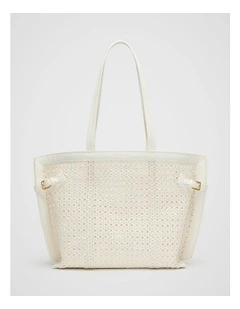Open Weave Detail Tote in Cream