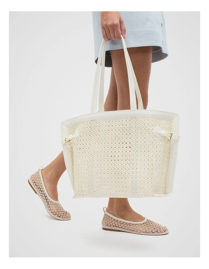 Open Weave Detail Tote in Cream image 2
