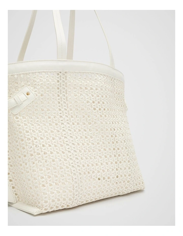 Open Weave Detail Tote in Cream image 3