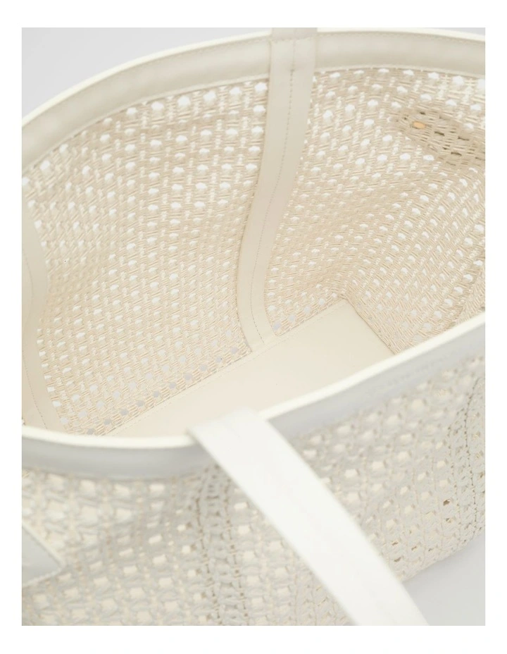 Open Weave Detail Tote in Cream image 4